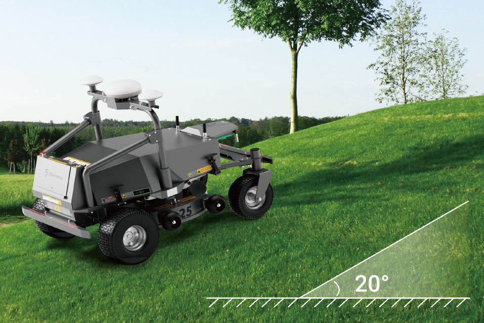 最大20度の斜面に対応する芝刈りロボット RM21 のイメージ